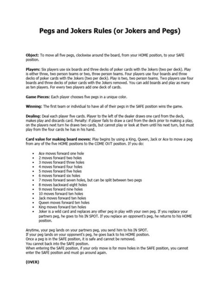 Pegs and Jokers (Rules and Instructions)